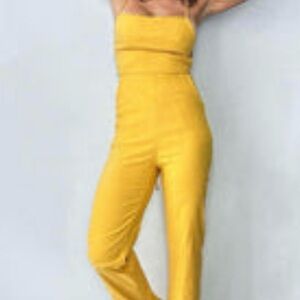 10. Yellow Fabric Sleeveless Crisscrossed Back Jumpsuit